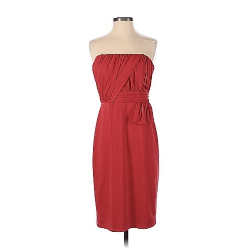 David Meister Red Strapless Sheath Midi Cocktail Dress Size‎ 6